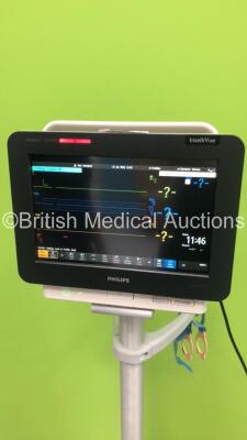 Philips IntelliVue MX450 Patient Monitor on Stand with 1 x Philips M3001A Module Ref 862442 with Press/Temp,NBP,SpO2 and ECG/Resp Options and 1 x M3015A CO2 Microstream Module with Press/Temp Options * Mfd 2017 * (Powers Up) * SN DE35140441 * * Mfd 2015 * - 2