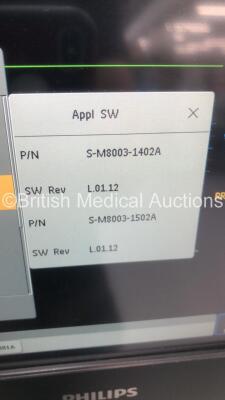 Philips IntelliVue MX450 Patient Monitor on Stand with 1 x Philips M3001A Module Ref 862442 with Press/Temp,NBP,SpO2 and ECG/Resp Options and 1 x M3015A CO2 Microstream Module with Press/Temp Options * Mfd 2017 * (Powers Up) * SN DE35140441 * * Mfd 2015 * - 5