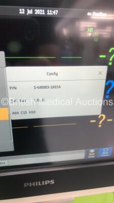 Philips IntelliVue MX450 Patient Monitor on Stand with 1 x Philips M3001A Module Ref 862442 with Press/Temp,NBP,SpO2 and ECG/Resp Options and 1 x M3015A CO2 Microstream Module with Press/Temp Options * Mfd 2017 * (Powers Up) * SN DE35140441 * * Mfd 2015 * - 6