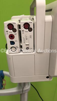 Philips IntelliVue MX450 Patient Monitor on Stand with 1 x Philips M3001A Module Ref 862442 with Press/Temp,NBP,SpO2 and ECG/Resp Options and 1 x M3015A CO2 Microstream Module with Press/Temp Options * Mfd 2017 * (Powers Up) * SN DE35140441 * * Mfd 2015 * - 12