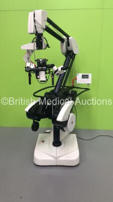 Leica M500-N Dual Operated Surgical Microscope Version 1.76 with 4 x 10x/21b Eyepieces and JVC 3-CCD Colour Video Camera on Leica OHS Stand (Powers Up - Damaged Light Cable - See Pictures) *S/N 10562-01*