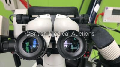 Leica M500-N Dual Operated Surgical Microscope Version 1.76 with 4 x 10x/21b Eyepieces and JVC 3-CCD Colour Video Camera on Leica OHS Stand (Powers Up - Damaged Light Cable - See Pictures) *S/N 10562-01* - 7