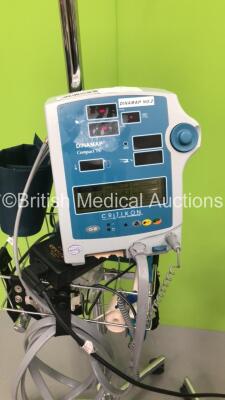 3 x Critikon Dinamap Compact TS Vital Signs Monitors on Stand with BP Hose and Cuffs (All Power Up - 2 x Lower Screens Faulty - See Pictures) - 2