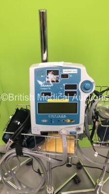 3 x Critikon Dinamap Compact TS Vital Signs Monitors on Stand with BP Hose and Cuffs (All Power Up - 2 x Lower Screens Faulty - See Pictures) - 3