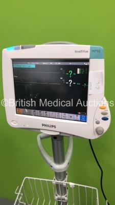 Philips IntelliVue MP50 Patient Monitor on Stand with Philips M3001A Module with NBP, SPO2 and ECG/Resp Options (Powers Up) *S/N 012861 / 012862 / DE34702703* - 2