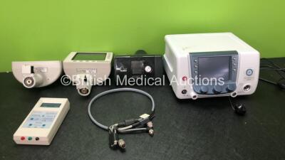 Mixed Lot Including 1 x ResMed AirSense 10 CPAP Unit with 1 x AC Power Supply (Powers Up with Missing Cover-See Photo) 1 x Lumis Sharplan SurgiTouch CO2 Laser Screens (Both Untested Due to No Power Supplies) 1 x Neurosign 100 Impedance Meter (Untested Due