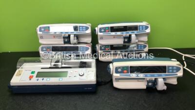 Job Lot of Pumps Including 3 x Carefusion Alaris CC Syringe Pumps (All Power Up, 2 with Service Messages) 2 x Cardinal Health Alaris CC Syringe Pumps (1 Powers Up with Blank Display, 1 No Power) 1 x Cardinal Health IVAC PCAM Pump (Powers Up with Blank Dis