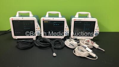 3 x InterMed Penlon PM-8000 Patient Monitors with T1,T2,SpO2,NIBP,ECG Options,3 x BP Hoses and 3 x SpO2 Finger Sensors (All Power Up)