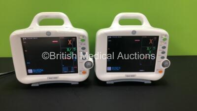 2 x GE Dash 3000 Patient Monitors with 1 x BP1,BP2,SpO2,NBP and ECG Options and 1 x SpO2,Temp/CO,NBP and ECG Options (Both Power Up-2 x Cracked Casing-See Photos) * Mfd 2005 / 2005 *