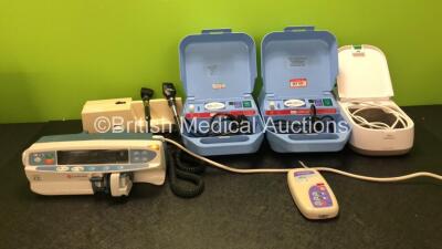 Mixed Lot Including 1 x Carefusion Alaris CC Syringe Pump (Powers Up with Service Message-See Photo) 1 x Graseby MR10 Neonatal Respiration Monitor (Powers Up) 1 x Welch Allyn 767 Transformer with 2 x Attachments (Powers Up) 2 x HS Clement AC 2000 Nebulize