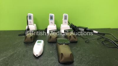 4 x Drager JM-103 Jaundice Meters with 4 x Cases, 3 x AC Power Chargers and 3 x Power Cables (All Power Up) *SN 3204433, 3202588, 3202523, 3203156, 7066239, 7067358, 7063413*