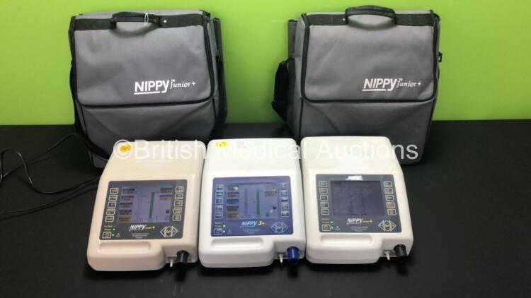 2 x B&D Electromedical Nippy Junior + Ventilators with Carry Bags and 1 x B&D Electromedical Nippy 3+ Ventilator (All Power Up) *GL*