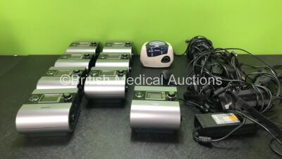 Job Lot of CPAP Units Including 8 x ResMed S9 AutoSet CPAP Units with 8 x AC Power Supplies (All Power Up) 1 x ResMed AutoSet Spirit II CPAP Unit with Missing Handle-Powers Up) *SN 23121540962, 23121612712, 23131924913, 2314162347, 23101008205, 2313162185