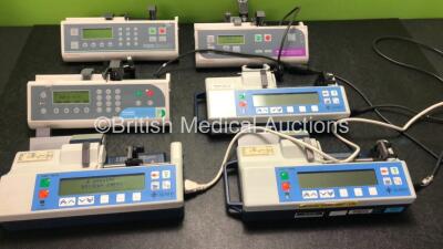 Job Lot of Pumps Including 1 x Graseby 3400 Anesthesia Pump (No Power) 1 x Graseby 3300 PCA Pump (Powers Up) 1 x Graseby 3500 Anesthesia Pump (Powers Up) 1 x IVAC P6000 Pumps (1 No Power, 1 Powers Up with Alarm and 1 Powers Up with Battery Error-See Photo