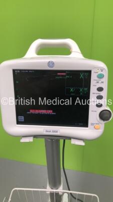 GE Dash 3000 Patient Monitor on Stand with SPO2, Temp/CO, NBP and ECG Options (Powers Up) *S/N AAB04408487GA* - 2