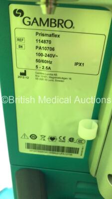 2 x Gambro Prismaflex Dialysis Machines Software Versions 7.10 - Running Hours 2853 and 1250 with Barkey Autocontrol Units (Both Power Up) - 20