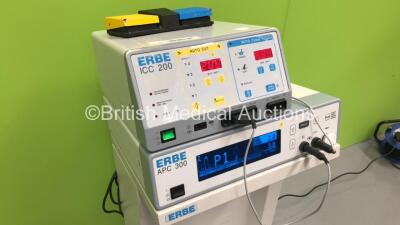 ERBE ICC 200 Electrosurgical / Diathermy Unit with ERBE APC 300 Argon Coagulator Unit Version 2.20 on Stand with Footswitch (Powers Up) *S/N E1123* - 5