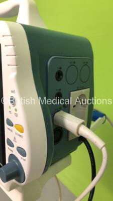 2 x InterMed Penlon PM-8000 Express Patient Monitors on Stands with SPO2 Finger Sensors (Both Power Up) - 5