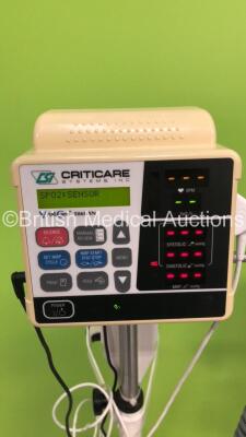 1 x CSI Criticare Vital Care 506DXN Vital Signs Monitor on Stand with SPO2 Finger Sensor and BP Hose and 1 x Welch Allyn 52000 Series Vital Signs Monitor on Stand (Both Power Up) - 3