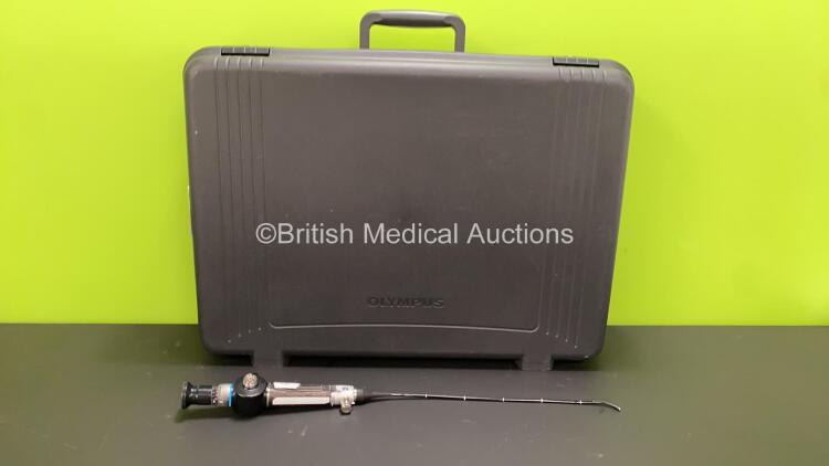 Olympus ENF-GP Laryngoscope in Case - Engineer's Report : Optical System - 16 Broken Fibers, Angulation - No Fault Found, Insertion Tube - Crush Marks Present, Light Transmission - No Fault Found, Leak Check - No Fault Found, Other Comments - Body Worn *1