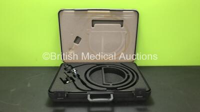 Olympus CYF-4 Cystoscope in Carry Case Engineer's Report : Optics - 1 Broken Fibre, Angulation - Ok, Patient Tube - Ok, Light Transmission - 80% Loss, Channel System - Ok, Leak Check- Ok *S/N W203958* *Mfd 1994*