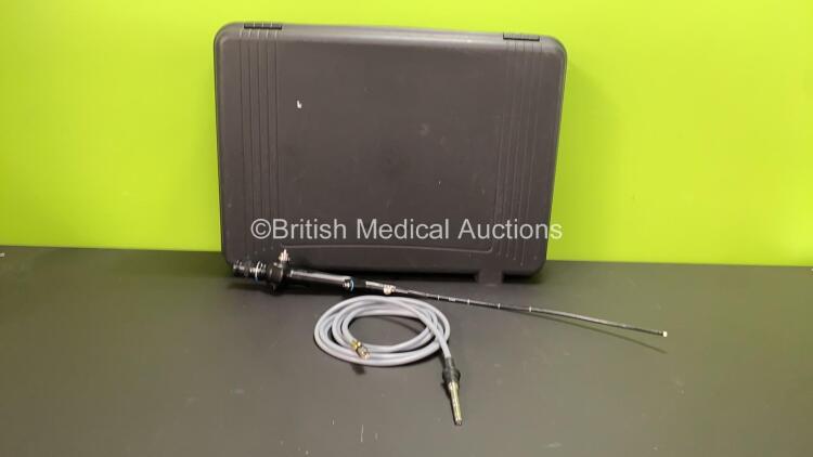 Olympus CYF-5 Cystoscope with Light Guide Cable in Case - Engineer's Report : Optical System - Minor Hairline Stain Present, Angulation - No Fault Found, Insertion Tube - No Fault Found, Light Transmission - No Fault Found, Channels - No Fault Found, Leak