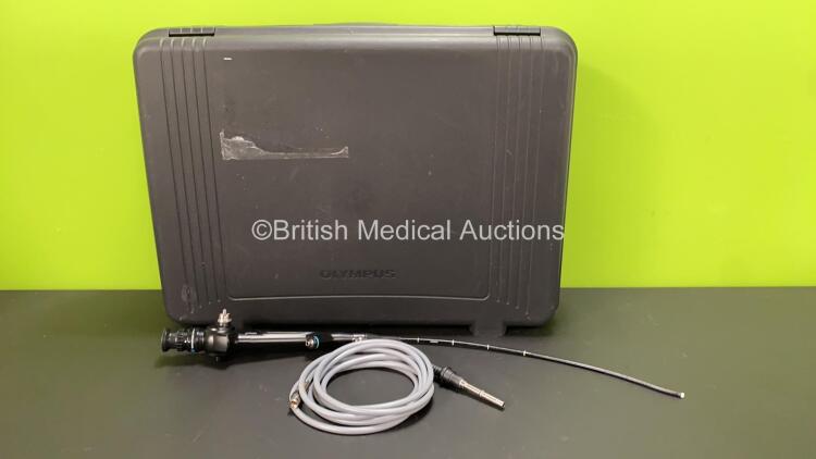 Olympus CYF-5 Cystoscope with Light Guide Cable in Case - Engineer's Report : Optical System - 5 Broken Fibers, Angulation - No Fault Found, Insertion Tube - Minor Wear, Light Transmission - No Fault Found, Channels - No Fault Found, Leak Check - No Fault