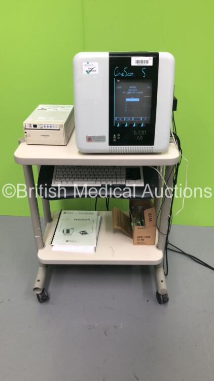 Quantel Medical CineScan S B-Scan A/B Ultrasound Scanner with B1 10MHz Probe on Table with Mitsubishi P93 Printer (Powers Up) ***IR049***