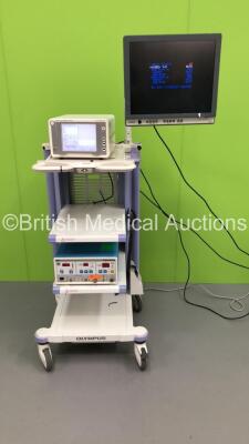 Olympus Stack Trolley Including Olympus OEV191 Monitor,Smith & Nephew 660HD Image Management System and Smith & Nephew 400 40 LPM Insufflator (Powers Up)