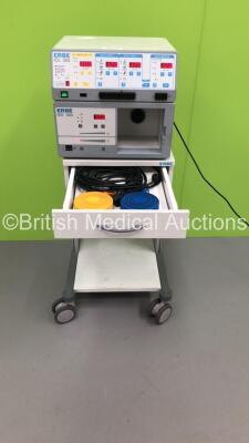 ERBE ICC 350 Electrosurgical/Diathermy Unit on ERBE Trolley with ERBE IES 300 Smoke Evacuator and 1 x Dual Footswitch (Powers Up) * SN C-1671 *