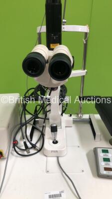 HGM/CSO Slit Lamp/YAG Laser System Including CSO SL 950 Slit Lamp with 2 x Leica 10x/21B Eyepieces,Leica 0.8x Lens and Lightlas 532 Laser on Motorized Table (Unable to Test Due to No Key) * Mfd 2001 / 2004 * - 4