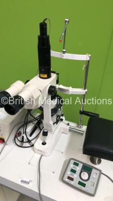 HGM/CSO Slit Lamp/YAG Laser System Including CSO SL 950 Slit Lamp with 2 x Leica 10x/21B Eyepieces,Leica 0.8x Lens and Lightlas 532 Laser on Motorized Table (Unable to Test Due to No Key) * Mfd 2001 / 2004 * - 5