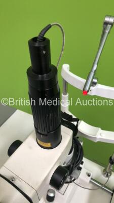 HGM/CSO Slit Lamp/YAG Laser System Including CSO SL 950 Slit Lamp with 2 x Leica 10x/21B Eyepieces,Leica 0.8x Lens and Lightlas 532 Laser on Motorized Table (Unable to Test Due to No Key) * Mfd 2001 / 2004 * - 7