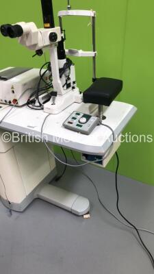 HGM/CSO Slit Lamp/YAG Laser System Including CSO SL 950 Slit Lamp with 2 x Leica 10x/21B Eyepieces,Leica 0.8x Lens and Lightlas 532 Laser on Motorized Table (Unable to Test Due to No Key) * Mfd 2001 / 2004 * - 9