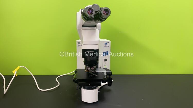 Olympus BX45TF Benchtop Microscope with 2 x Optics (1 x UPlanApo 100x/1.35 Oil Iris Infinity/0.17 and 1 x UPlanApo 10x/0.40 Infinity/0.17) and WH10X/22 Eyepieces (Powers Up)