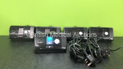 5 x ResMed Airsense 10 Autoset CPAP Units with 2 x AC Power Supplies (All Power Up)