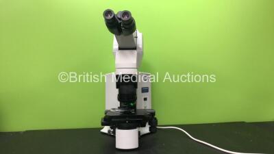 Olympus Model BX45TF Benchtop Microscope with 2 x Optics *1 x Olympus UPlanFI 100x/1.30 0.17 Optic and 1 x Olympus UPlanFL 10x/0.30 0,17 Optic* (Powers Up)