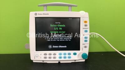 GE Datex Ohmeda Patient Monitor with 1 x GE Type E-PSMP-00 Module Including ECG, SpO2, T1, T2, P1, P2 and NIBP Options (Powers Up)