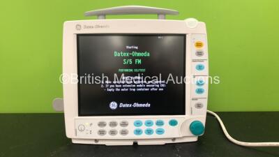 GE Datex Ohmeda Patient Monitor with 1 x GE Type E-PSMP-00 Module Including ECG, SpO2, T1, T2, P1, P2 and NIBP Options (Powers Up with Cracked Casing-See Photo)