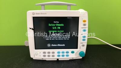 GE Datex Ohmeda Patient Monitor with 1 x GE Type E-PSMP-00 Module Including ECG, SpO2, T1, T2, P1, P2 and NIBP Options (Powers Up with Cracked Casing and Damaged Light-See Photo)