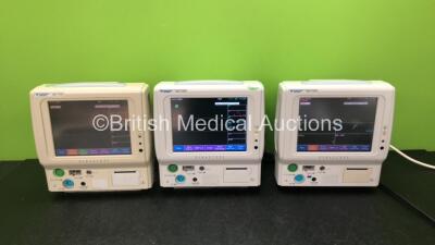 3 x Fukuda Denshi DS-7100 Patient Monitors Including ECG, SpO2, BP, TEMP, NIBP and Printer Options (All Power Up)