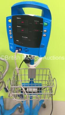 4 x GE ProCare Patient Monitors on Stands with 4 x SpO2 Finger Sensors (All Power Up) - 5