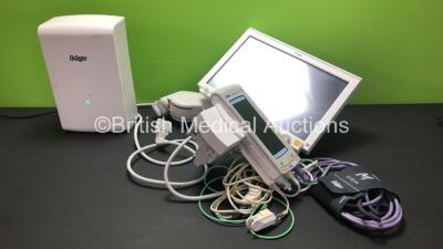Job Lot Including 1 x Drager Infinity M540 Monitor, 1 x Masimo Set Mount Kit *Mfd 2018* with NIBP Lead and Cuff, ECG Lead, Masimo Finger Sensor, 1 x Drager Infinity M500 Docking Station, 1 x Drager P2500 Power Source and 1 x Drager Infinity C500 Monitor *