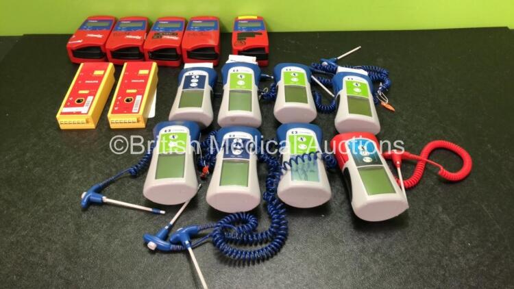 Mixed Lot Including 5 x Hemocue 201+ Blood Glucose Analyzers (All Power Up when Tested with Stock Batteries- Only 1 Units with Batteries) 2 x Philips M3864A FR2 Batteries, 5 x Covidien Filac EZA Thermometers (Al Power Up) 1 x Accu System Filac 3000AD Ther