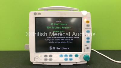 GE B30 Patient Monitor with 1 x GE Type E-PSMP Module Including ECG, SpO2, T1, T2, P1, P2, NIBP Options and 1 x SM 201-6 Battery (Powers Up) *SN FS0105100, 1734912, SF311243602WA*