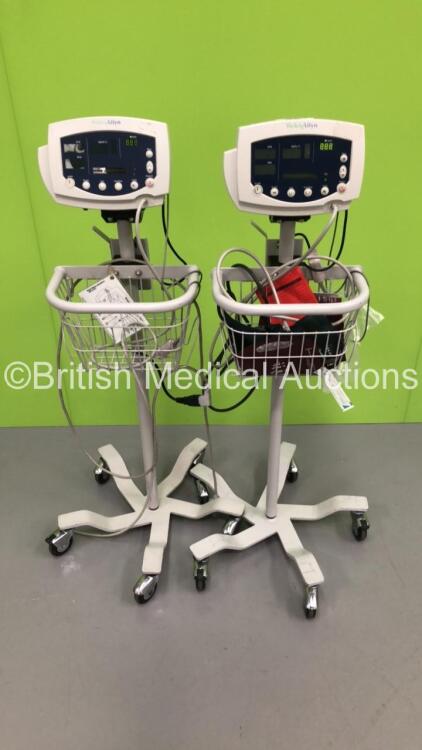 2 x Welch Allyn 53N00 VItal Signs Monitor in Stand with Cables (Both Power Up) *S/N JA027129*