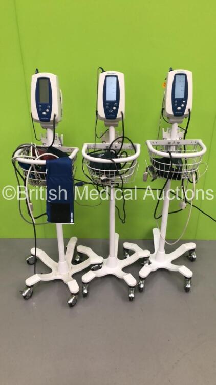 3 x Welch Allyn SPOT Vital Signs Monitors on Stands with Selection of Cables (2 x Power Up) *S/N 200158476*