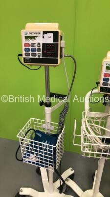 2 x CSI Criticare 506DXN Vital Signs Monitors on Stands, 1 x CSI Criticare 506NT3 Series Vital Signs Monitor on Stand and 1 x Welch Allyn SPOT Vital Signs Monitor on Stand (All Power Up) *S/N 10623738* - 5