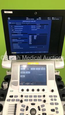 GE Vivid E9 Flat Screen Ultrasound Scanner *S/N VE96028* **Mfd 09/2013** Application Software Version 112 Revision 1.7 System Software Version 104.3.6 with 1 x Transducer / Probe (M5S-D Ref GE-3MIX *Mfd 09/2015*) and Sony UP-D897 Digital Graphic Printer ( - 7