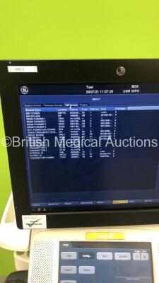 GE Vivid E9 Flat Screen Ultrasound Scanner *S/N VE96028* **Mfd 09/2013** Application Software Version 112 Revision 1.7 System Software Version 104.3.6 with 1 x Transducer / Probe (M5S-D Ref GE-3MIX *Mfd 09/2015*) and Sony UP-D897 Digital Graphic Printer ( - 10